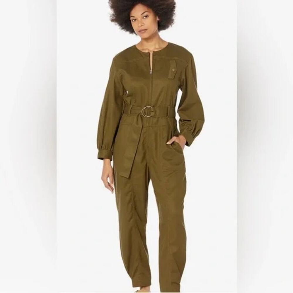 Madewell Tencel Twill Tapered Belted Golden Spinach Jumpsuit Women's Size Large